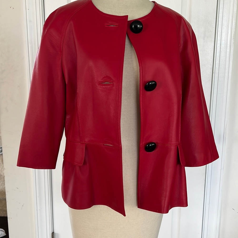 NWOT Anne Klein butter soft red leather jacket 3/4 sleeved GORGEOUS!